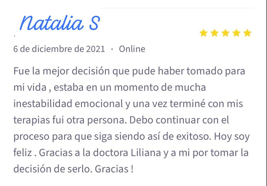 Testimonio de una paciente de Liliana Patricia, 1 de 10