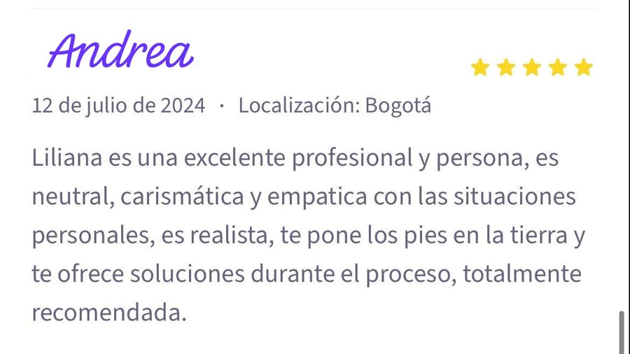 Testimonio de una paciente de Liliana Patricia, 9 de 10
