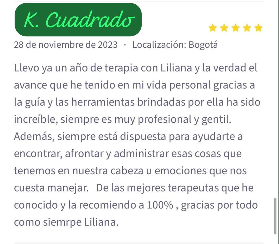 Testimonio de una paciente de Liliana Patricia, 6 de 10
