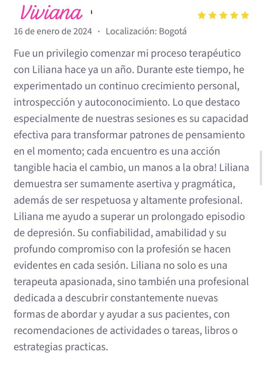 Testimonio de una paciente de Liliana Patricia, 8 de 10